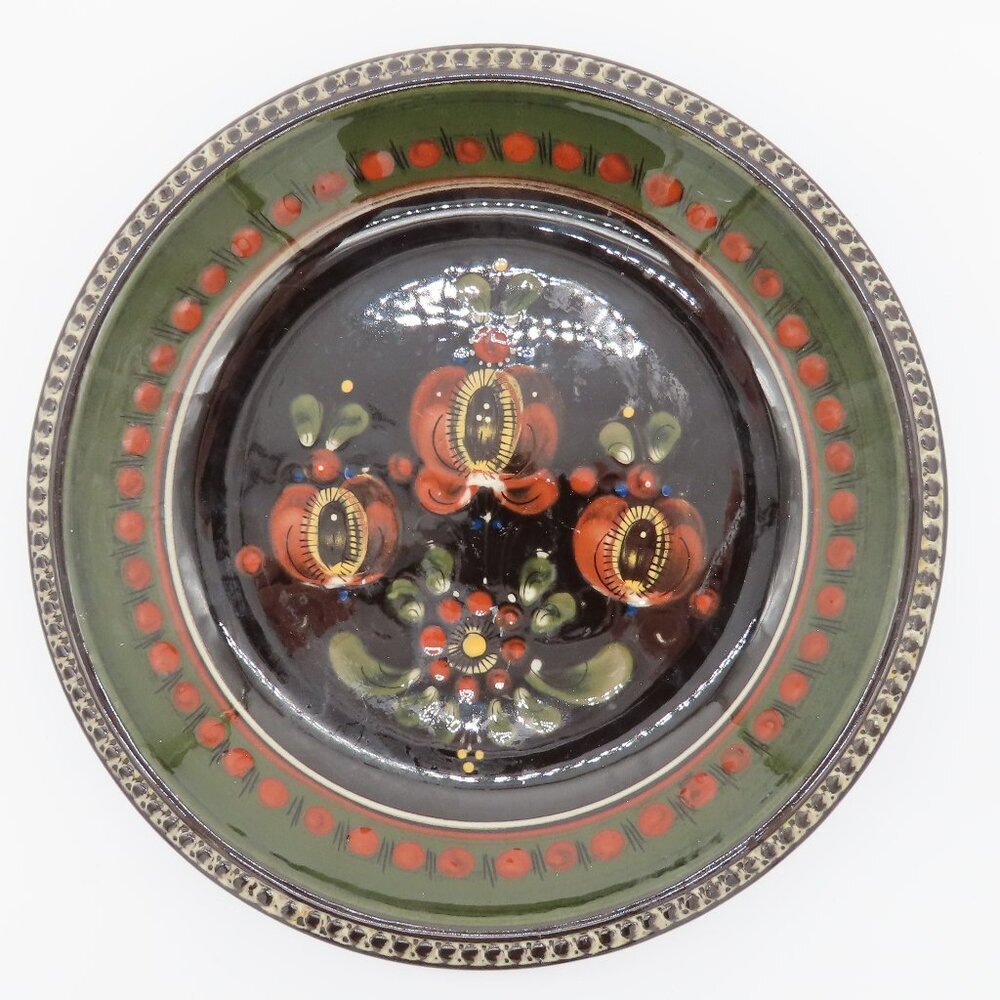 Kohler Biel Handarbeit Swiss Pottery Hand Painted Pie Dish Glaze Vintage